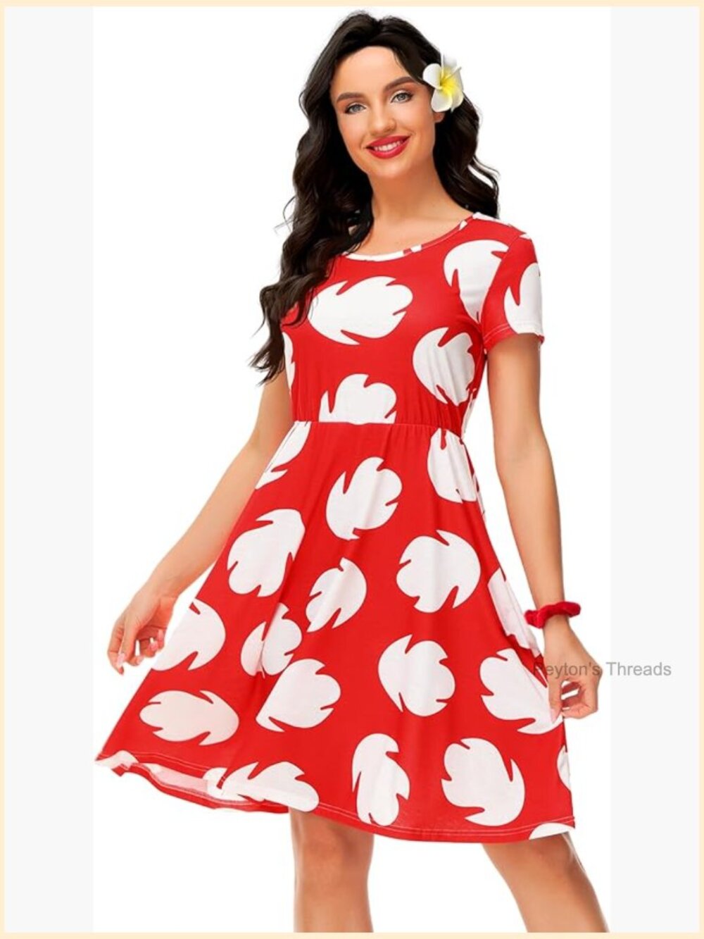 Short Sleeve Flared A-Line Tunic Dress with Elastic Waist